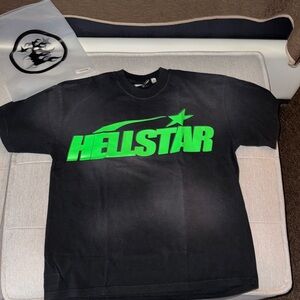 Hellstar Black and Green Short Sleeve Tee Gell print shinny